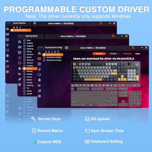 AULA F108 PRO - Wireless Mechanical Keyboard with Screen&Knob,Hot Swappable Gaming Keyboard with 8000mAh Battery,Pre-lubed Switches,RGB Backlit,PBT Keycaps Creamy Sounding Computer Keyboards,104 Keys image