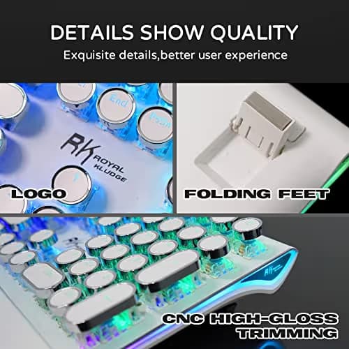 RK ROYAL KLUDGE S108 Typewriter Gaming Keyboard, Retro RGB Mechanical Keyboard, Full Size Wired Keyboards with Number Pad and Detachable Wrist Rest, Round Keycaps, Clicky Blue Switches White image