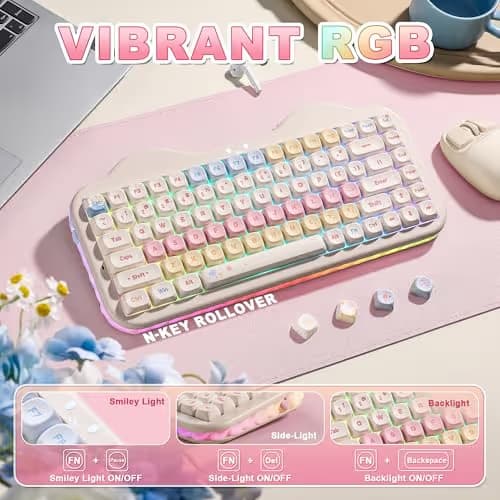 YUNZII C75 Wireless Mechanical Keyboard,75% Layout, Hot-Swappable NKRO,BT5.0/2.4G/USB-C Mode,Dye-Sub PBT MOA Keycaps,RGB Gasket Mount,Cute Cake Design for Mac/Win/Gaming (Beige, Candy Switch) image