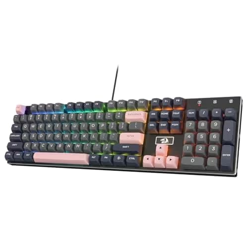 Redragon K556 SE Wired Gaming Keyboard, 104 Keys Hot-Swap Mechanical Keyboard w/Original Aluminum Base, Upgraded Socket, Noise Dampening Kit, PBT Keycaps & Custom Linear Switch, Dawn Sakura Color image