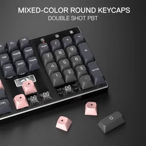 Redragon K556 SE Wired Gaming Keyboard, 104 Keys Hot-Swap Mechanical Keyboard w/Original Aluminum Base, Upgraded Socket, Noise Dampening Kit, PBT Keycaps & Custom Linear Switch, Dawn Sakura Color image