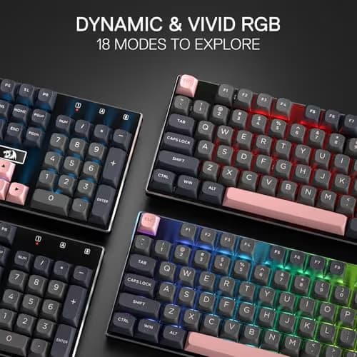 Redragon K556 SE Wired Gaming Keyboard, 104 Keys Hot-Swap Mechanical Keyboard w/Original Aluminum Base, Upgraded Socket, Noise Dampening Kit, PBT Keycaps & Custom Linear Switch, Dawn Sakura Color image