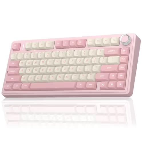 AULA F75 75% Wireless Mechanical Keyboard, Hot Swappable Pink Creamy Keyboard, Pre-lubed Linear Switches, PBT Keycaps, 2.4GHz/Type-C/BT5.0, RGB Backlit Computer Gaming Keyboards for Office/Laptop/PC image