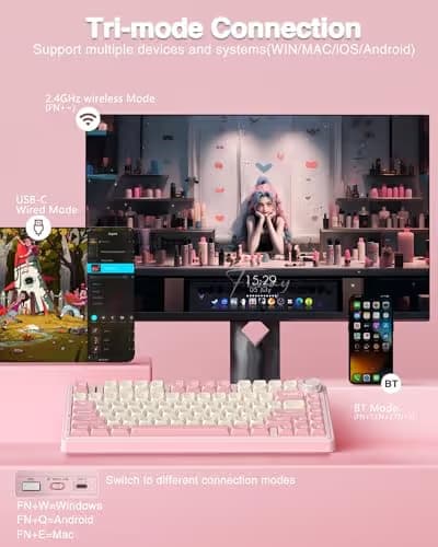 AULA F75 75% Wireless Mechanical Keyboard, Hot Swappable Pink Creamy Keyboard, Pre-lubed Linear Switches, PBT Keycaps, 2.4GHz/Type-C/BT5.0, RGB Backlit Computer Gaming Keyboards for Office/Laptop/PC image