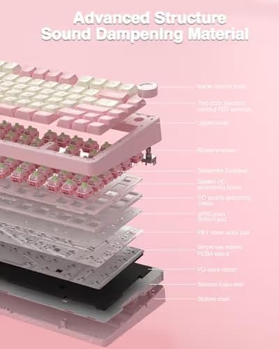 AULA F75 75% Wireless Mechanical Keyboard, Hot Swappable Pink Creamy Keyboard, Pre-lubed Linear Switches, PBT Keycaps, 2.4GHz/Type-C/BT5.0, RGB Backlit Computer Gaming Keyboards for Office/Laptop/PC image