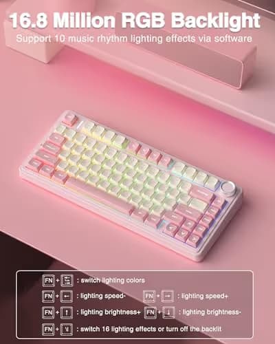 AULA F75 75% Wireless Mechanical Keyboard, Hot Swappable Pink Creamy Keyboard, Pre-lubed Linear Switches, PBT Keycaps, 2.4GHz/Type-C/BT5.0, RGB Backlit Computer Gaming Keyboards for Office/Laptop/PC image