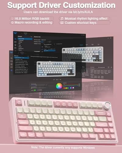 AULA F75 75% Wireless Mechanical Keyboard, Hot Swappable Pink Creamy Keyboard, Pre-lubed Linear Switches, PBT Keycaps, 2.4GHz/Type-C/BT5.0, RGB Backlit Computer Gaming Keyboards for Office/Laptop/PC image