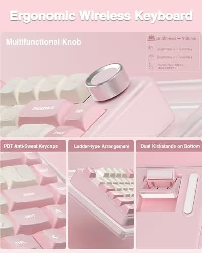 AULA F75 75% Wireless Mechanical Keyboard, Hot Swappable Pink Creamy Keyboard, Pre-lubed Linear Switches, PBT Keycaps, 2.4GHz/Type-C/BT5.0, RGB Backlit Computer Gaming Keyboards for Office/Laptop/PC image