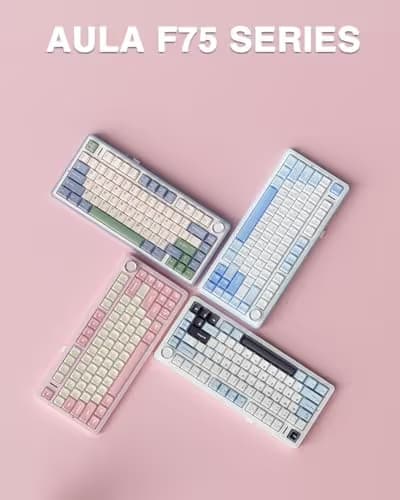 AULA F75 75% Wireless Mechanical Keyboard, Hot Swappable Pink Creamy Keyboard, Pre-lubed Linear Switches, PBT Keycaps, 2.4GHz/Type-C/BT5.0, RGB Backlit Computer Gaming Keyboards for Office/Laptop/PC image
