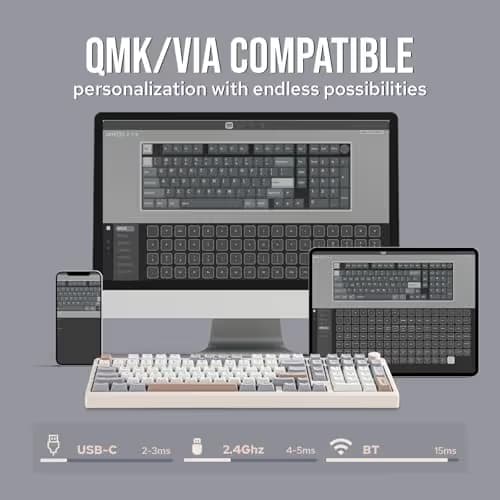 EPOMAKER Galaxy100 QMK/VIA Wireless Gaming Keyboard, Aluminum Shell, BT/2.4Ghz/USB-C, Pre-Lubed Hot-Swappable Linear Switches, NKRO, RGB Backlit (Creamy White, Marble White Switch) image