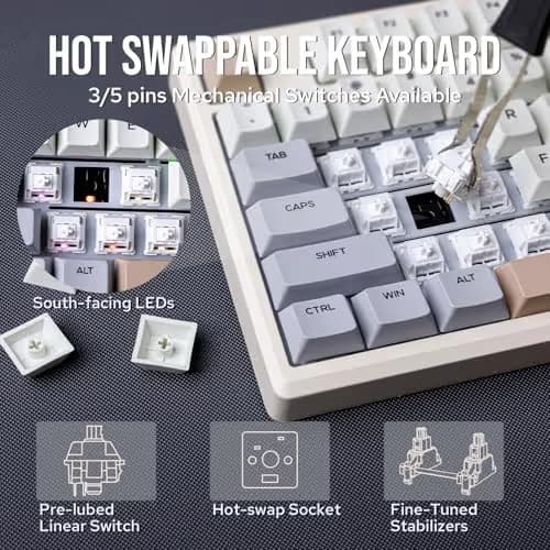 EPOMAKER Galaxy100 QMK/VIA Wireless Gaming Keyboard, Aluminum Shell, BT/2.4Ghz/USB-C, Pre-Lubed Hot-Swappable Linear Switches, NKRO, RGB Backlit (Creamy White, Marble White Switch) image