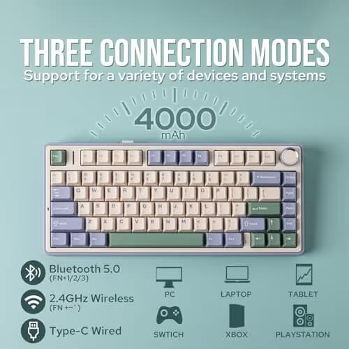 EPOMAKER x Aula F75 Gasket Mechanical Keyboard, 75% Wireless Hot Swappable Gaming Keyboard with Five-Layer Padding&Knob, BT/2.4GHz/USB-C, RGB (Green, LEOBOG Reaper Switch) image