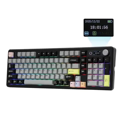 EPOMAKER TH99 PRO 96% Mechanical Keyboard with Screen & Knob, 10000mAh, 2.4Ghz/BT, Hot Swap, Custom Driver, RGB Backlight, PBT Keycap, Wireless Gaming Keyboard for PC/Mac (Black, Creamy Jade) main image