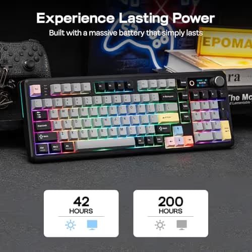 EPOMAKER TH99 PRO 96% Mechanical Keyboard with Screen & Knob, 10000mAh, 2.4Ghz/BT, Hot Swap, Custom Driver, RGB Backlight, PBT Keycap, Wireless Gaming Keyboard for PC/Mac (Black, Creamy Jade) image