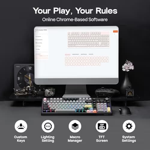 EPOMAKER TH99 PRO 96% Mechanical Keyboard with Screen & Knob, 10000mAh, 2.4Ghz/BT, Hot Swap, Custom Driver, RGB Backlight, PBT Keycap, Wireless Gaming Keyboard for PC/Mac (Black, Creamy Jade) image