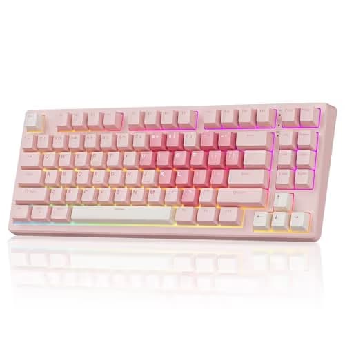 Kisnt KN85 Wireless Mechanical Gaming Keyboard, 75% Layout with RGB Backlit, Custom Hot Swappable, Creamy Sound, Bluetooth/2.4GHz/USB-C Compatible with Windows/Mac/PC (Rose Pink, Linear Switch) image