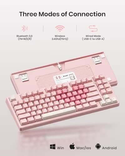 Kisnt KN85 Wireless Mechanical Gaming Keyboard, 75% Layout with RGB Backlit, Custom Hot Swappable, Creamy Sound, Bluetooth/2.4GHz/USB-C Compatible with Windows/Mac/PC (Rose Pink, Linear Switch) image