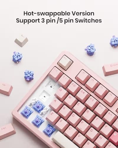 Kisnt KN85 Wireless Mechanical Gaming Keyboard, 75% Layout with RGB Backlit, Custom Hot Swappable, Creamy Sound, Bluetooth/2.4GHz/USB-C Compatible with Windows/Mac/PC (Rose Pink, Linear Switch) image