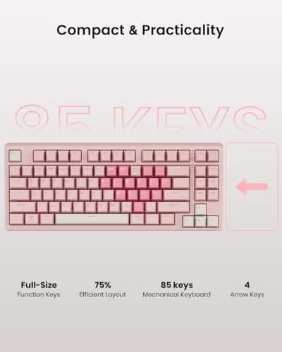 Kisnt KN85 Wireless Mechanical Gaming Keyboard, 75% Layout with RGB Backlit, Custom Hot Swappable, Creamy Sound, Bluetooth/2.4GHz/USB-C Compatible with Windows/Mac/PC (Rose Pink, Linear Switch) image