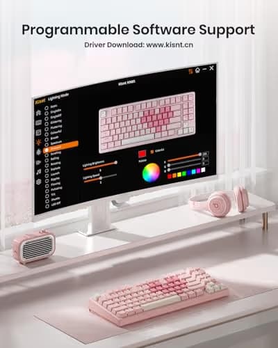 Kisnt KN85 Wireless Mechanical Gaming Keyboard, 75% Layout with RGB Backlit, Custom Hot Swappable, Creamy Sound, Bluetooth/2.4GHz/USB-C Compatible with Windows/Mac/PC (Rose Pink, Linear Switch) image