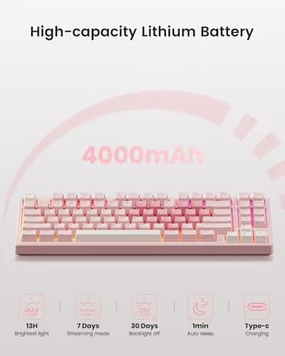 Kisnt KN85 Wireless Mechanical Gaming Keyboard, 75% Layout with RGB Backlit, Custom Hot Swappable, Creamy Sound, Bluetooth/2.4GHz/USB-C Compatible with Windows/Mac/PC (Rose Pink, Linear Switch) image