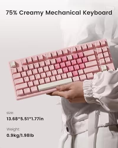 Kisnt KN85 Wireless Mechanical Gaming Keyboard, 75% Layout with RGB Backlit, Custom Hot Swappable, Creamy Sound, Bluetooth/2.4GHz/USB-C Compatible with Windows/Mac/PC (Rose Pink, Linear Switch) image