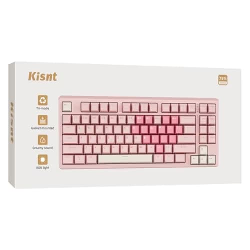 Kisnt KN85 Wireless Mechanical Gaming Keyboard, 75% Layout with RGB Backlit, Custom Hot Swappable, Creamy Sound, Bluetooth/2.4GHz/USB-C Compatible with Windows/Mac/PC (Rose Pink, Linear Switch) image