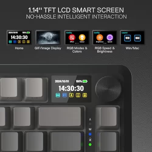 Redragon K724 PRO Wireless Gasket Gaming Keyboard w/Hype 1.14’’ TFT Screen & Knob, 81-Key 75% Mechanical Keyboard, 5-Layer Noise Dampening, Hot-Swap South-Facing RGB Socket, Gradient PBT Keycaps image