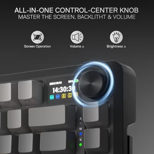 Redragon K724 PRO Wireless Gasket Gaming Keyboard w/Hype 1.14’’ TFT Screen & Knob, 81-Key 75% Mechanical Keyboard, 5-Layer Noise Dampening, Hot-Swap South-Facing RGB Socket, Gradient PBT Keycaps image
