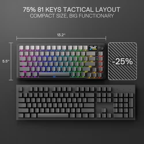 Redragon K724 PRO Wireless Gasket Gaming Keyboard w/Hype 1.14’’ TFT Screen & Knob, 81-Key 75% Mechanical Keyboard, 5-Layer Noise Dampening, Hot-Swap South-Facing RGB Socket, Gradient PBT Keycaps image