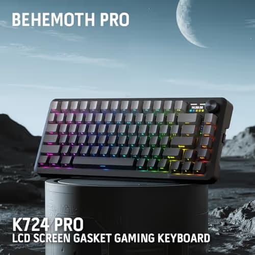 Redragon K724 PRO Wireless Gasket Gaming Keyboard w/Hype 1.14’’ TFT Screen & Knob, 81-Key 75% Mechanical Keyboard, 5-Layer Noise Dampening, Hot-Swap South-Facing RGB Socket, Gradient PBT Keycaps image