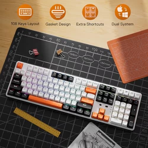Redragon K689 PRO Wireless Gasket RGB Gaming Keyboard, 108 Keys Mechanical Keyboard w/Extra 4 Hotkeys, Upgraded Hot-swappable Socket, 3-Layer Noise Dampening, Round PBT Keycaps, Custom Linear Switch image