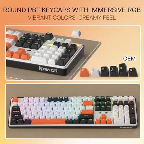 Redragon K689 PRO Wireless Gasket RGB Gaming Keyboard, 108 Keys Mechanical Keyboard w/Extra 4 Hotkeys, Upgraded Hot-swappable Socket, 3-Layer Noise Dampening, Round PBT Keycaps, Custom Linear Switch image