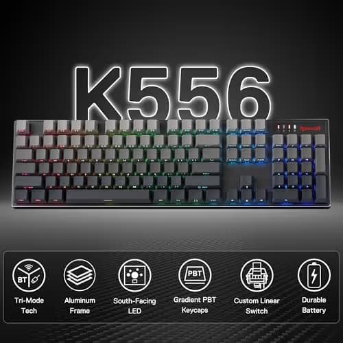 Redragon K556 PRO 104 Keys Wireless RGB Gaming Keyboard, Tri-Mode Aluminum Mechanical Keyboard w/Noise Dampening Layers, Hot-Swap South-Facing RGB Socket, Gradient PBT Keycaps & Custom Linear Switch image