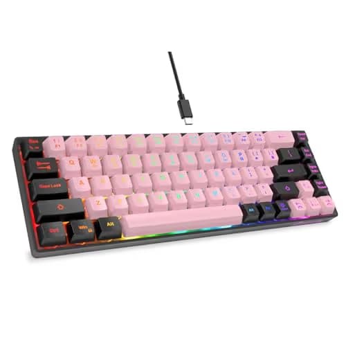 GEODMAER 65% Wired Gaming Keyboard, LED Backlit, Ultra-Compact Anti-Ghosting No-Conflict 68 Keys Membrane Gaming Wired Keyboard for PC Laptop Windows Gamer(Pink-Black) main image