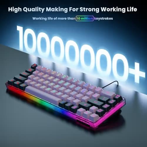 GEODMAER 65% Wired Gaming Keyboard, LED Backlit, Ultra-Compact Anti-Ghosting No-Conflict 68 Keys Membrane Gaming Wired Keyboard for PC Laptop Windows Gamer(Pink-Black) image