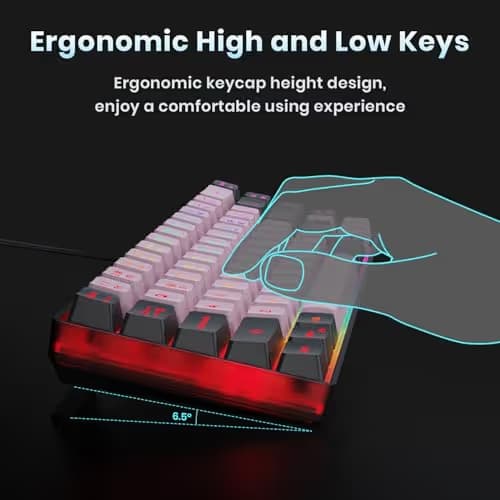 GEODMAER 65% Wired Gaming Keyboard, LED Backlit, Ultra-Compact Anti-Ghosting No-Conflict 68 Keys Membrane Gaming Wired Keyboard for PC Laptop Windows Gamer(Pink-Black) image