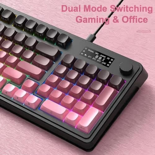 AULA S99 Pro Keyboard, Wireless Keyboards with Media Knob Custom RGB Backlit, 3-Modes BT/2.4G/USB-C Membrane Gaming Creamy Keyboard for Windows/MAC/PC Gamer - Black Pink image