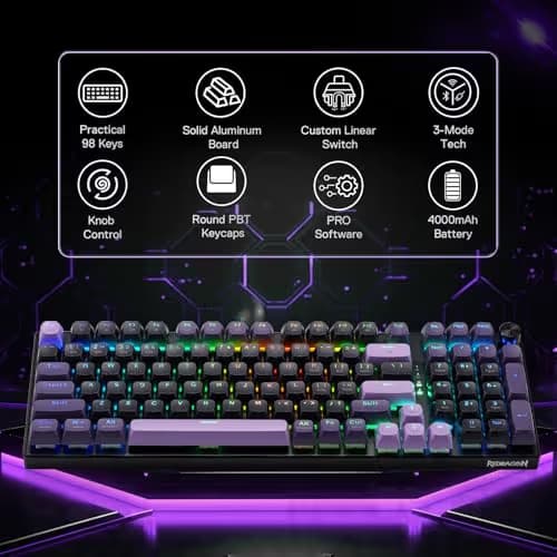 Redragon K740 PRO 98 Keys Wireless RGB Gaming Keyboard, 3-Mode PBT Mechanical Keyboard w/Solid Aluminum Base, Dedicated Knob Control & Hot-Swap Socket, Custom Linear Switch image