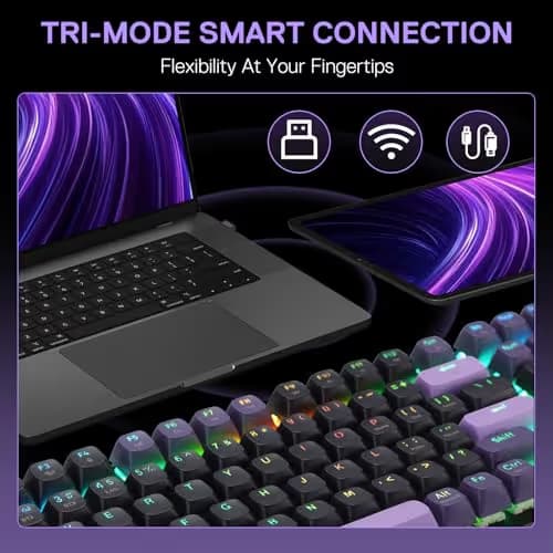 Redragon K740 PRO 98 Keys Wireless RGB Gaming Keyboard, 3-Mode PBT Mechanical Keyboard w/Solid Aluminum Base, Dedicated Knob Control & Hot-Swap Socket, Custom Linear Switch image