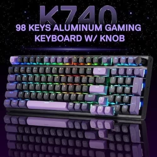 Redragon K740 PRO 98 Keys Wireless RGB Gaming Keyboard, 3-Mode PBT Mechanical Keyboard w/Solid Aluminum Base, Dedicated Knob Control & Hot-Swap Socket, Custom Linear Switch image