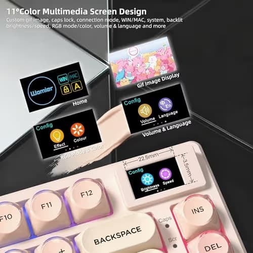 Womier SK80 75% Foundation Mechanical Gaming Keyboard with Color Multimedia Display Pink Creamy Keyboards, Jelly Keycaps Hot Swappable RGB Wired Key Board Pre-lubed POM Switch for Mac/Win, Pink image
