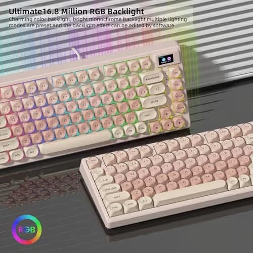 Womier SK80 75% Foundation Mechanical Gaming Keyboard with Color Multimedia Display Pink Creamy Keyboards, Jelly Keycaps Hot Swappable RGB Wired Key Board Pre-lubed POM Switch for Mac/Win, Pink image