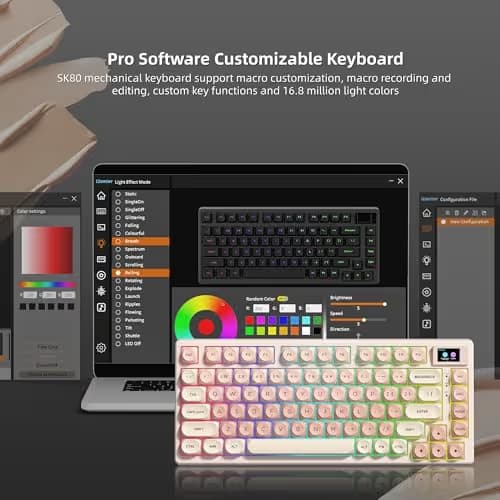 Womier SK80 75% Foundation Mechanical Gaming Keyboard with Color Multimedia Display Pink Creamy Keyboards, Jelly Keycaps Hot Swappable RGB Wired Key Board Pre-lubed POM Switch for Mac/Win, Pink image