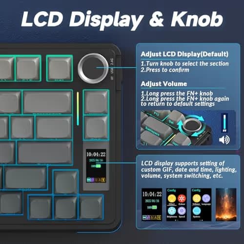 AULA S75 PRO Wireless Mechanical Keyboard with Screen&Knob, Tri-Mode Hot Swappable Gaming Keyboard 75%, Pre-lubed Switches, RGB Backlit, Side Printed PBT Keycaps, Creamy Sounding Computer Keyboards image