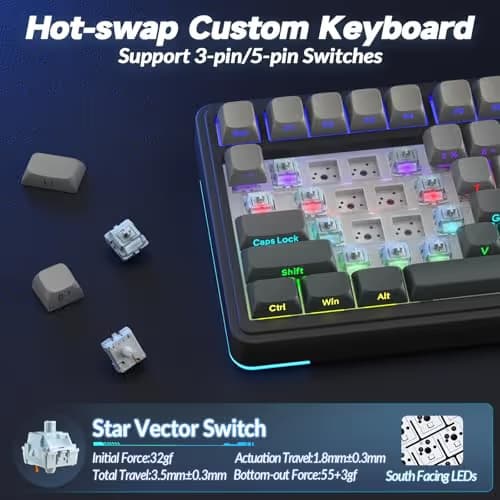 AULA S75 PRO Wireless Mechanical Keyboard with Screen&Knob, Tri-Mode Hot Swappable Gaming Keyboard 75%, Pre-lubed Switches, RGB Backlit, Side Printed PBT Keycaps, Creamy Sounding Computer Keyboards image