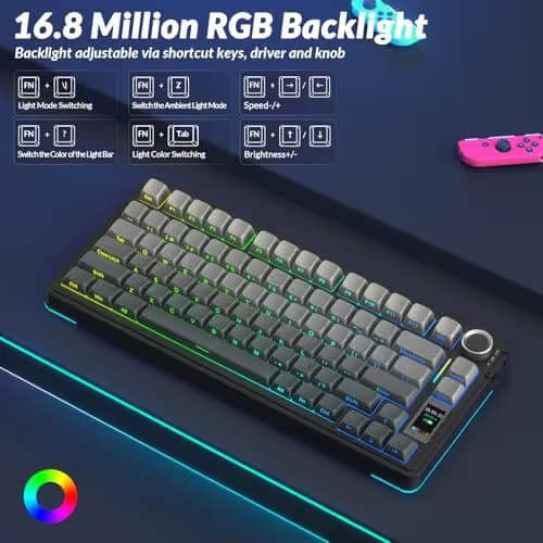 AULA S75 PRO Wireless Mechanical Keyboard with Screen&Knob, Tri-Mode Hot Swappable Gaming Keyboard 75%, Pre-lubed Switches, RGB Backlit, Side Printed PBT Keycaps, Creamy Sounding Computer Keyboards image