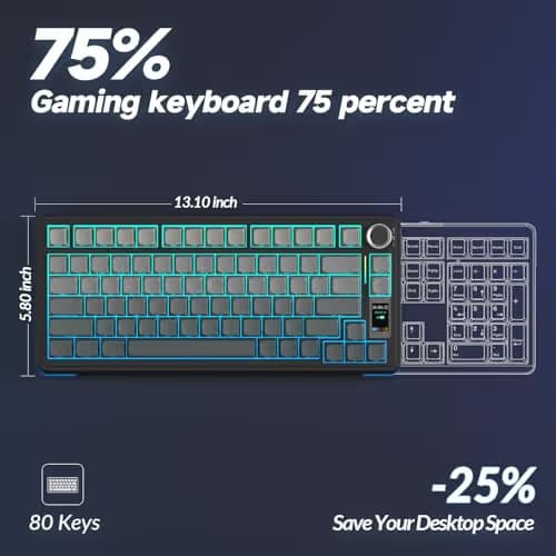 AULA S75 PRO Wireless Mechanical Keyboard with Screen&Knob, Tri-Mode Hot Swappable Gaming Keyboard 75%, Pre-lubed Switches, RGB Backlit, Side Printed PBT Keycaps, Creamy Sounding Computer Keyboards image
