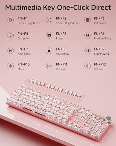 EWEADN Typewriter Style Mechanical Keyboard, Wired Typewriter Keyboards,104 Keys Backlit LED Metal Keyboards, Media Control Knob, Wired Computer Keyboard White Switch for Windows/PC-Dark Pink image