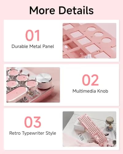 EWEADN Typewriter Style Mechanical Keyboard, Wired Typewriter Keyboards,104 Keys Backlit LED Metal Keyboards, Media Control Knob, Wired Computer Keyboard White Switch for Windows/PC-Dark Pink image